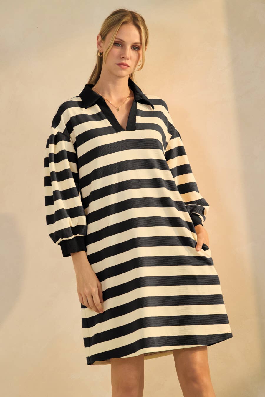 Striped Ottoman Dress- Black