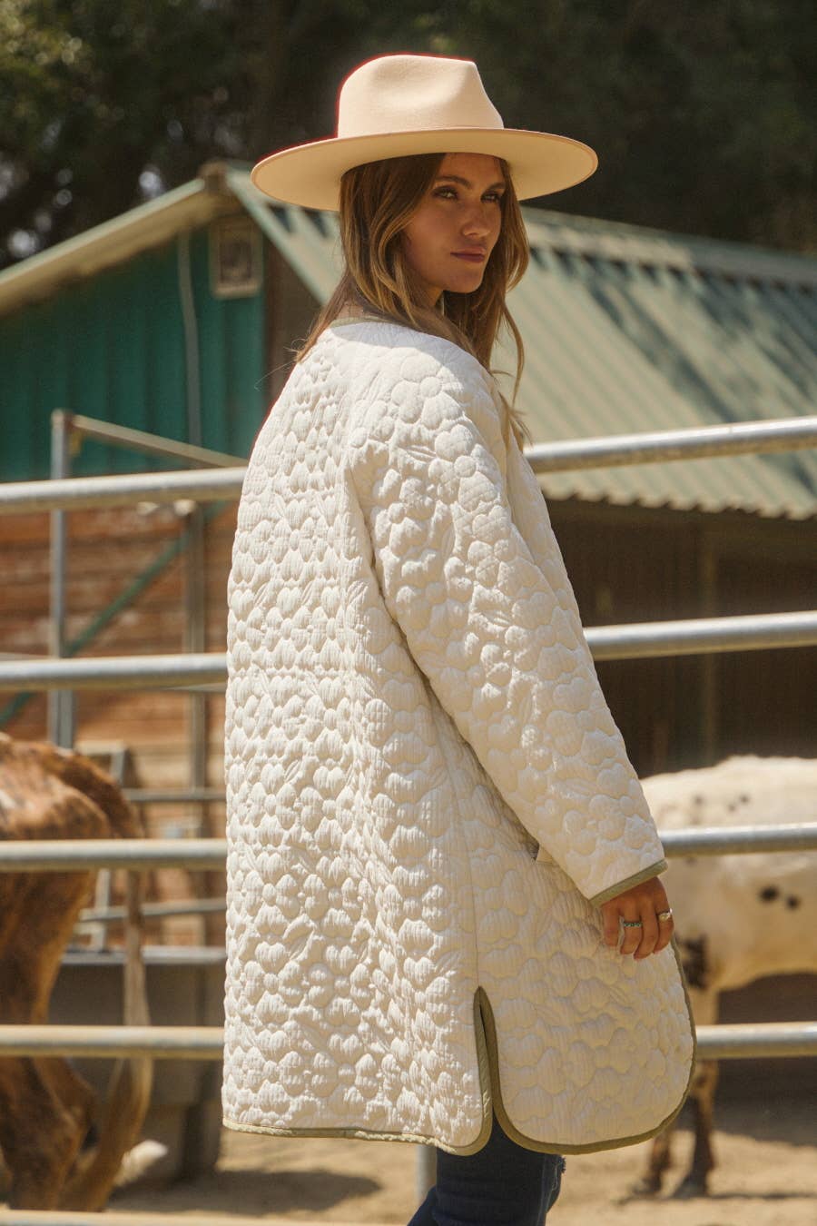 Plus Floral Quilted Midi Long Sleeve Jacket