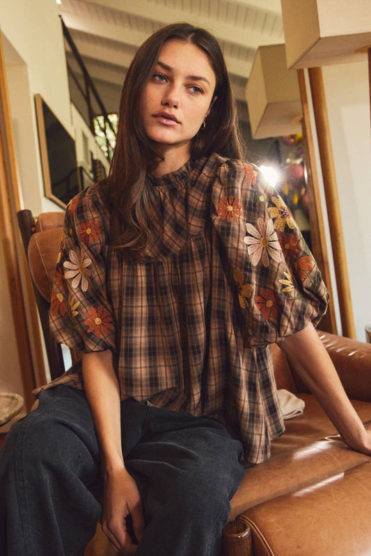 Plaid Puff Sleeve Blouse