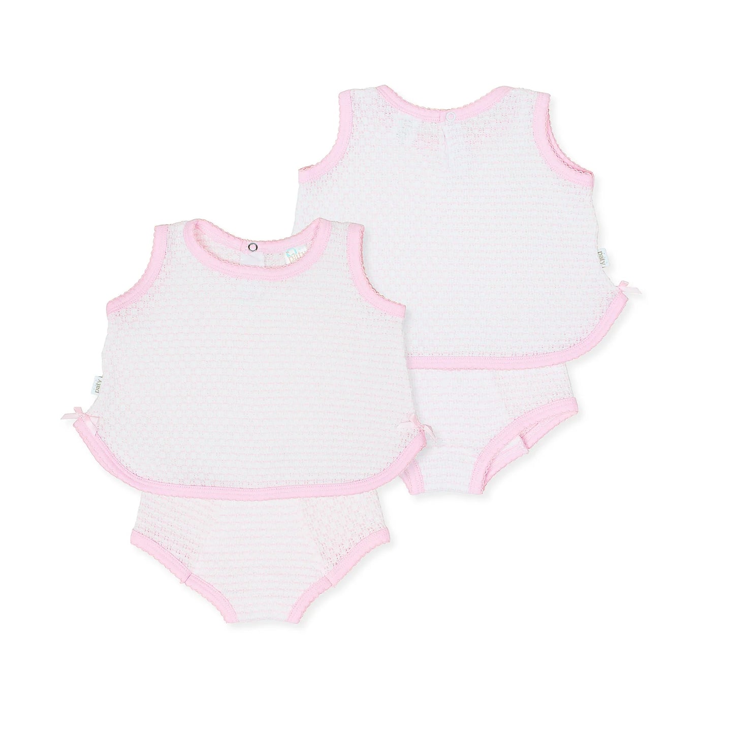 Paty Knit, 2 PC Sleeveless Diaper Set Pink w/Pink Trim
