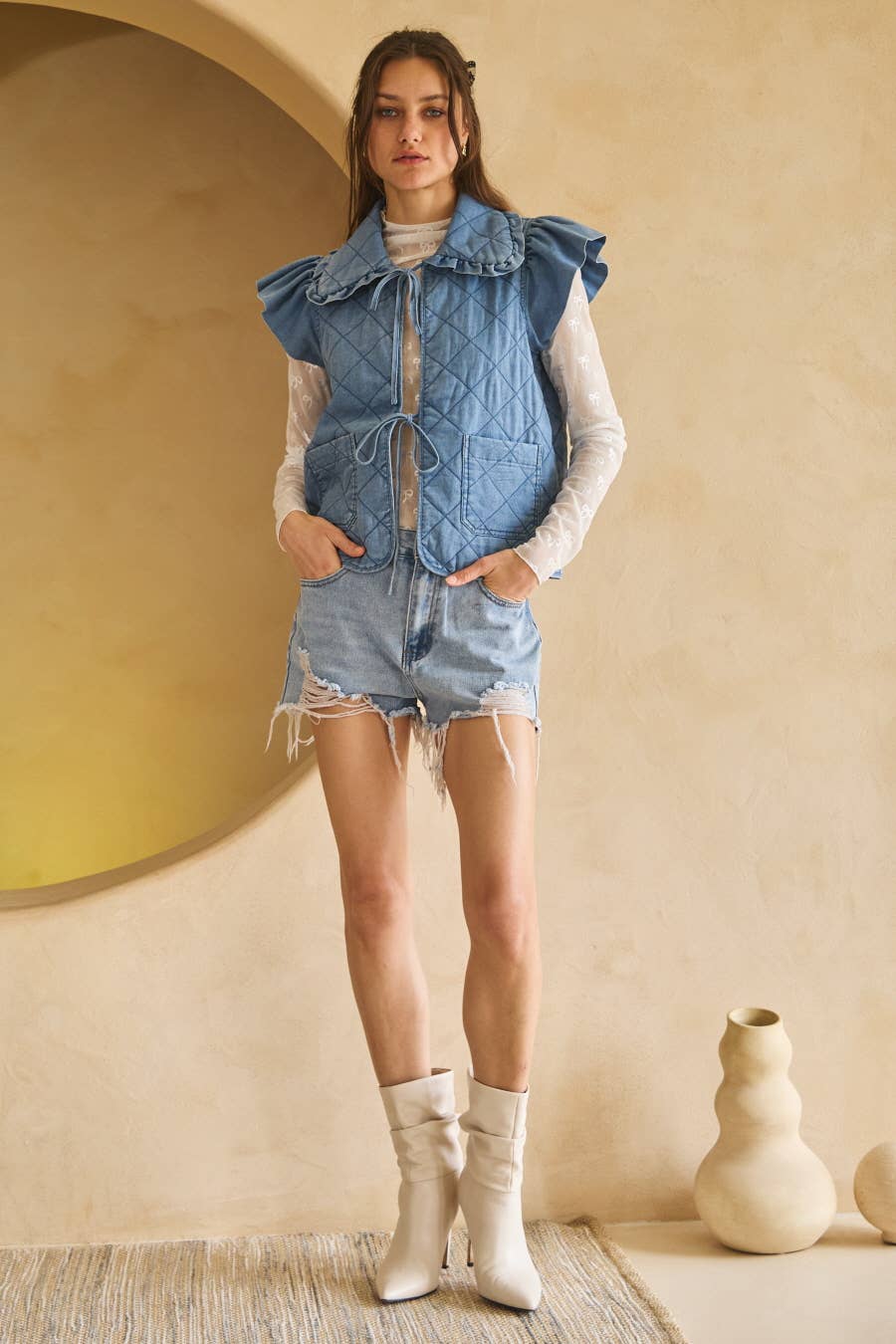 Washed Quilted Denim Vest