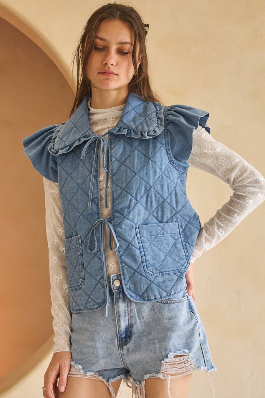 Washed Quilted Denim Vest