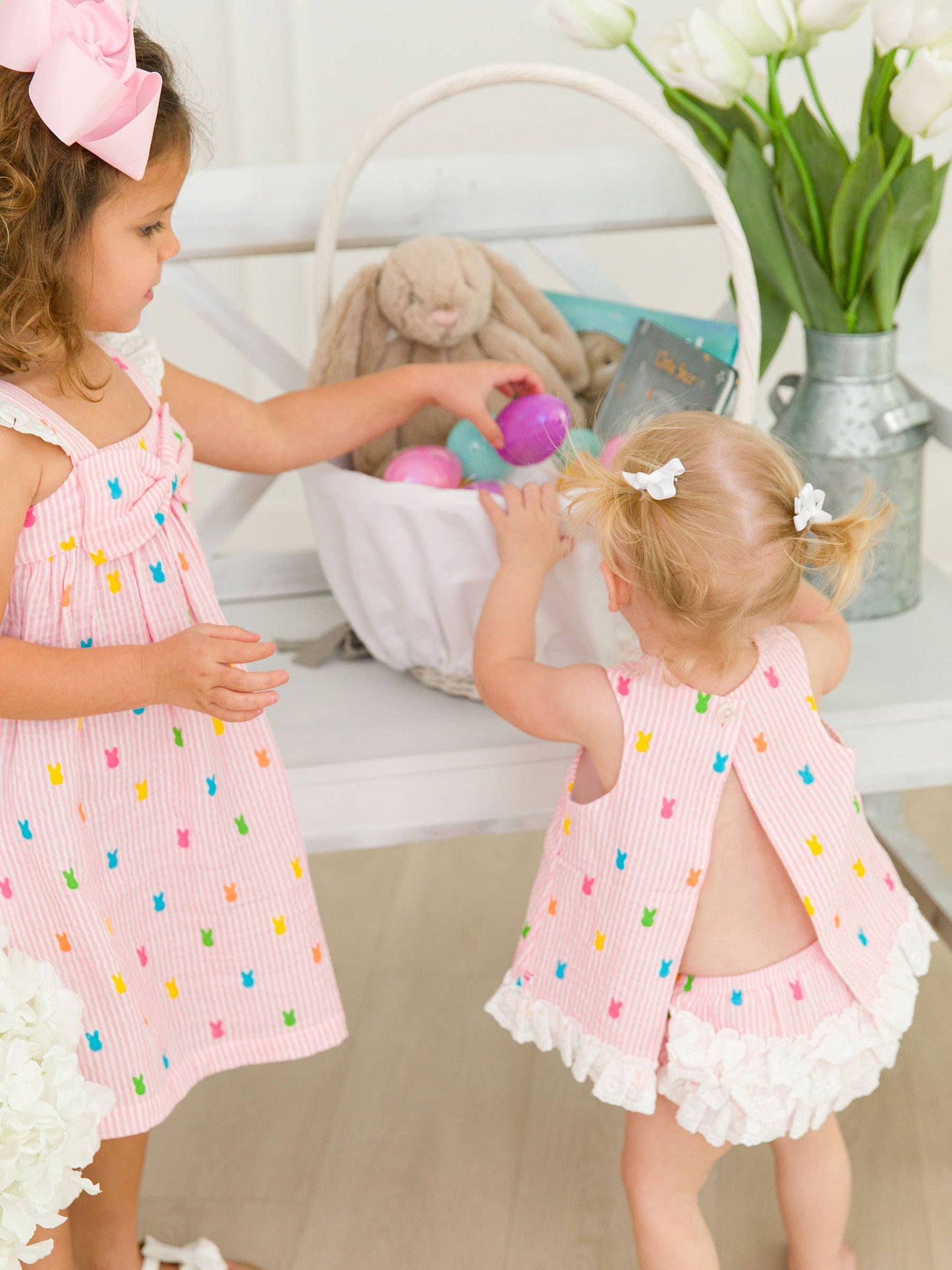 Baby Girls Pink Bunny Stripe Cotton Gauze Swing Top & Bloomer Set
