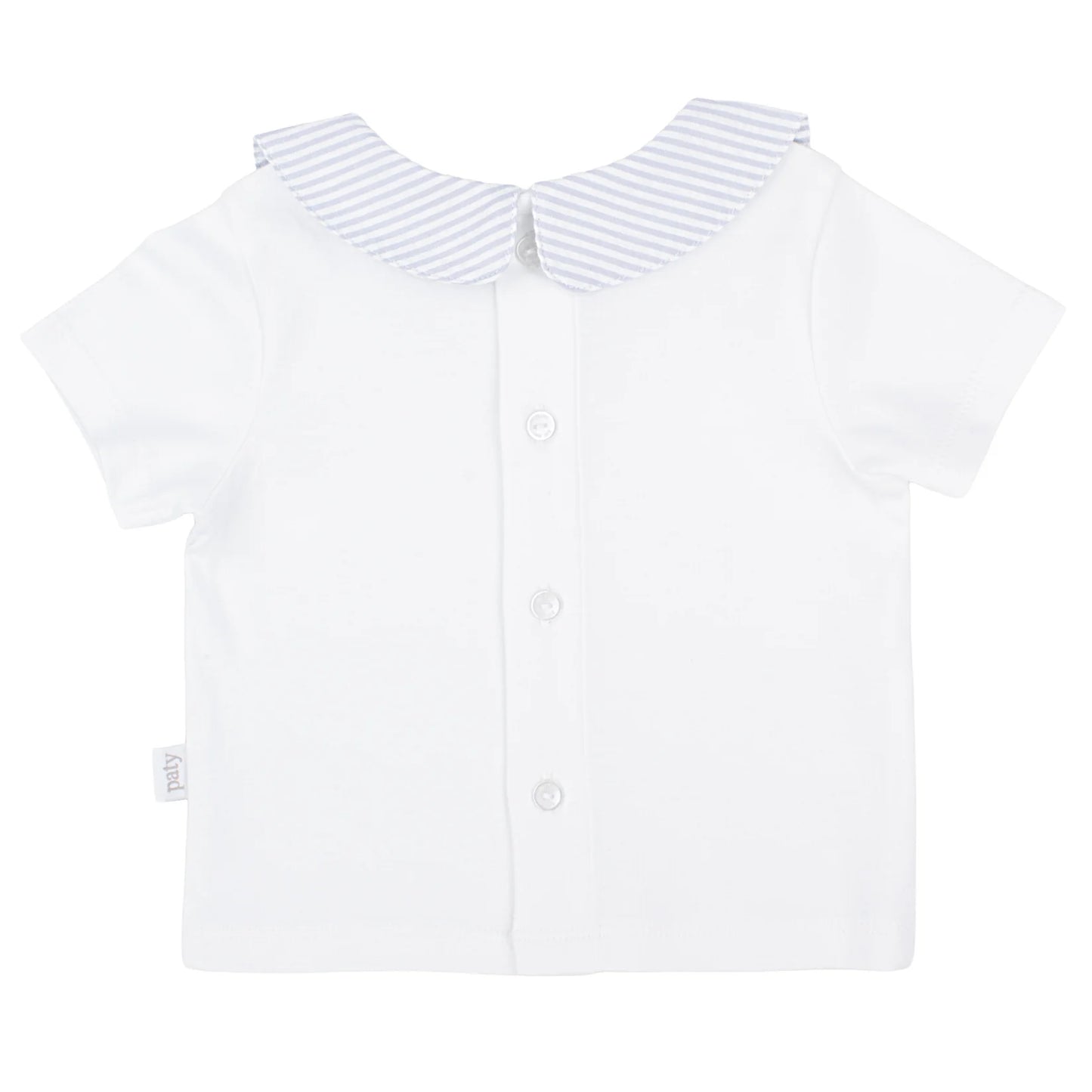 Paty Organic Cotton Baby Boy Set with Peter Pan Collar Shirt and Stripe Shorts