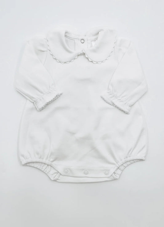 Long Sleeved Scalloped Bubble- White