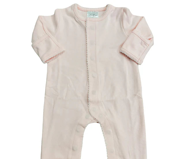 Picot Trimmed Footie- Pink W/White Trim