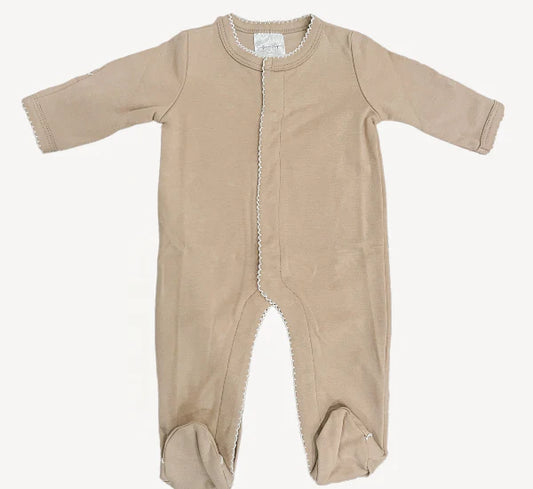 Picot Trimmed Footie- Tan W/Tan Trim