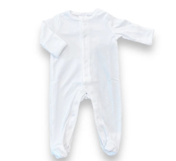 Picot Trimmed Footie- White W/White Trim