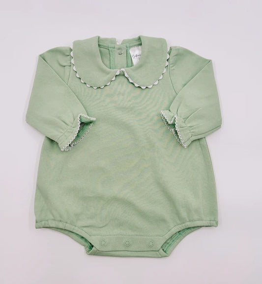 Long Sleeved Scalloped Bubble- Sage