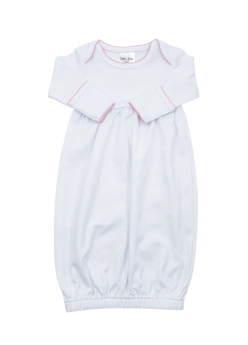 Lap Shoulder Gown- Lap Shoulder Gown- White W/Pink Trim