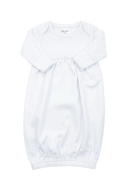 Lap Shoulder Gown- Lap Shoulder Gown- White W/Blue Trim