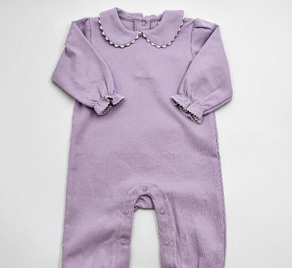 Long Sleeved Scalloped Romper- Purple