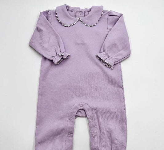 Long Sleeved Scalloped Romper- Purple