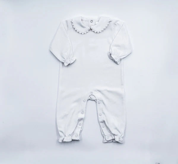 Long Sleeved Scalloped Romper- White