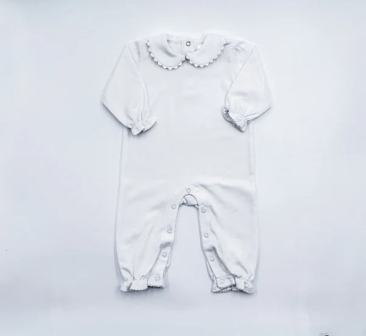 Long Sleeved Scalloped Romper- White