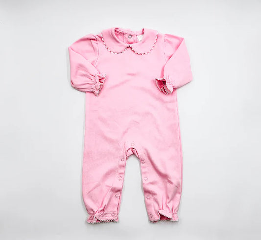 Long Sleeved Scalloped Romper- Pink