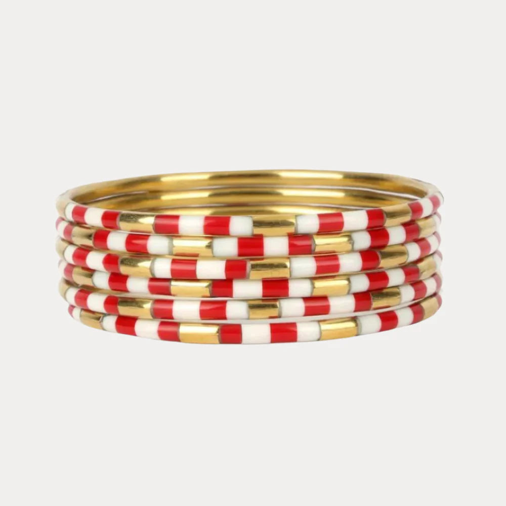 BUDHAGIRL | RED/WHITE VEDA BANGLES - SET OF 6