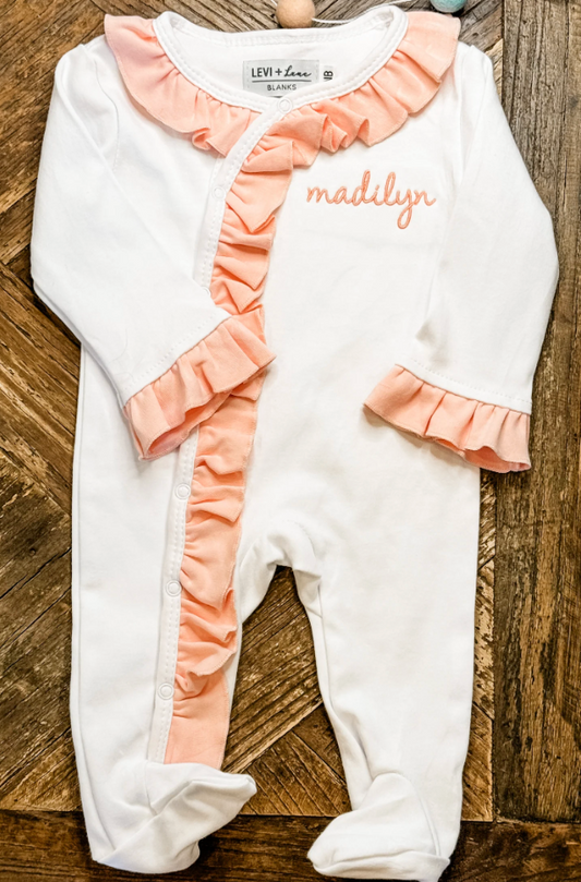 Ruffle Footie- Pink trim
