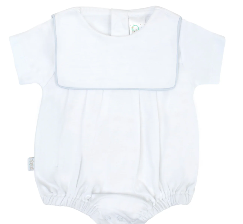 Paty Pima Bib Bubble- White W/Blue Trim