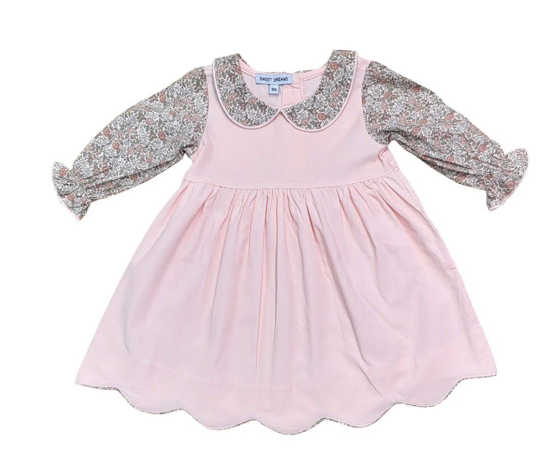 Pink Corduroy Floral Dress