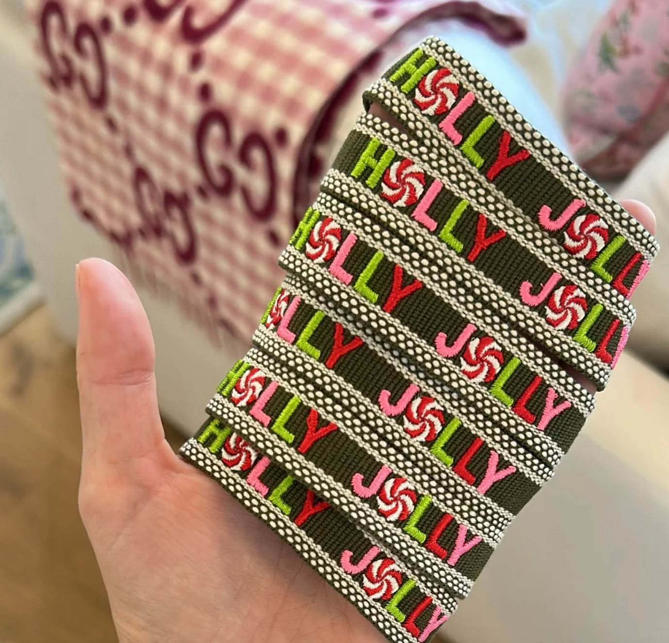 Holly Jolly Embroidered Tassel Bracelet