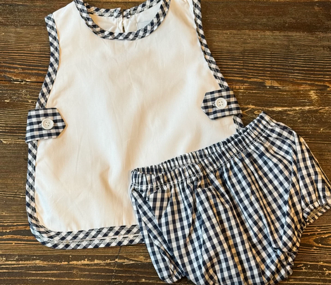Navy Gingham Apron Set