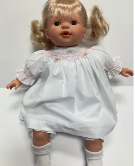 ROSALINA WHITE DRESS 15" LILLY BLONDE DOLL (BLUE EYE DOLL, DRESS, AND EMBROIDERY)