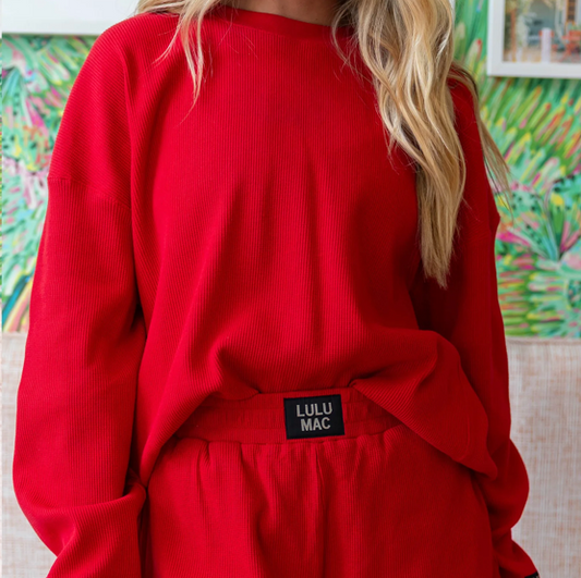 LULU Mac Red Waffle Short Set