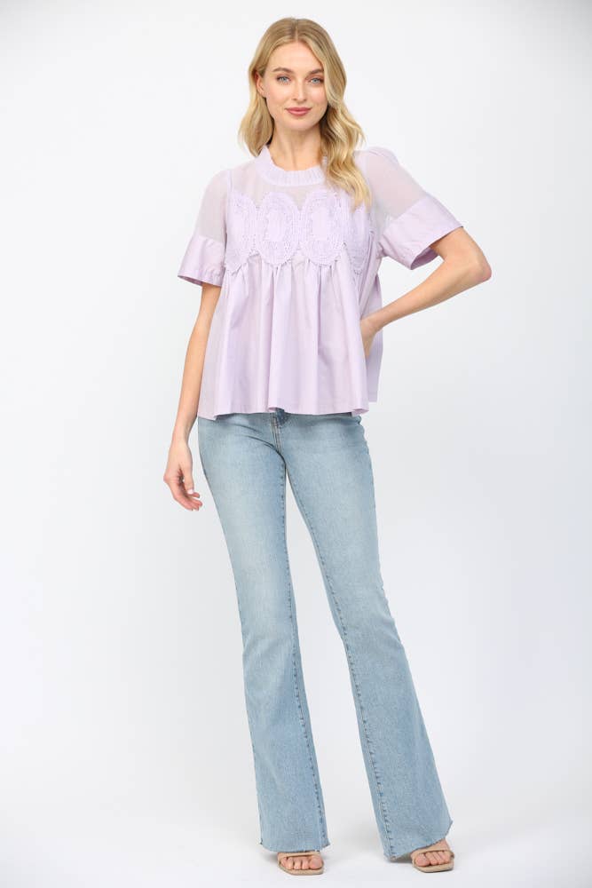 MESH COMBINED TOP WITH APPLIQUE FT25353