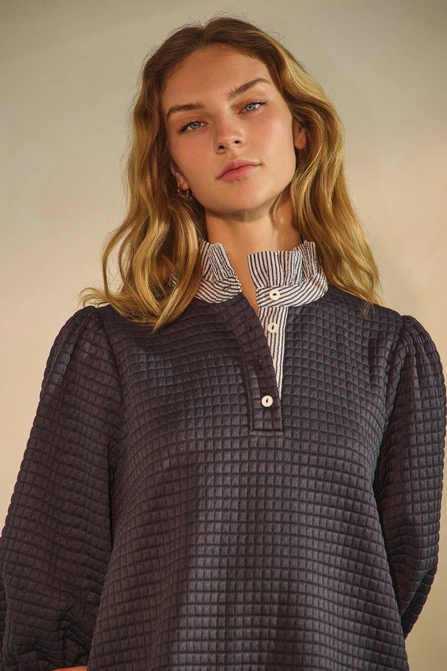 Quilted Shift Dress- Navy