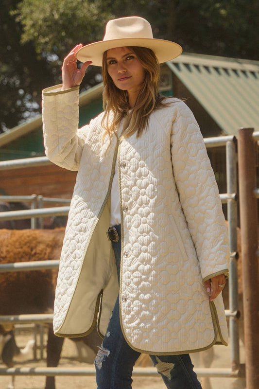 Plus Floral Quilted Midi Long Sleeve Jacket