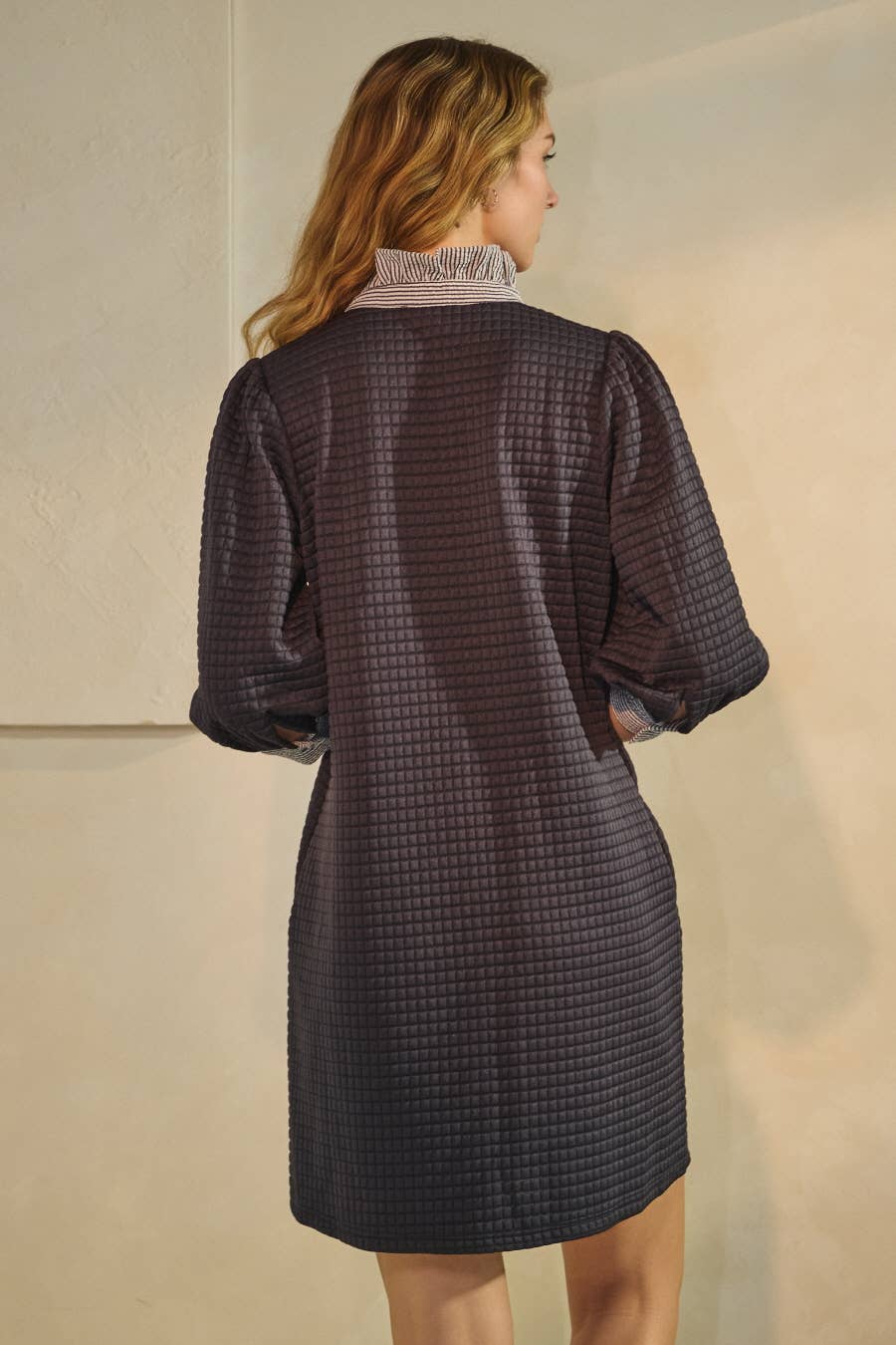 Quilted Shift Dress- Navy