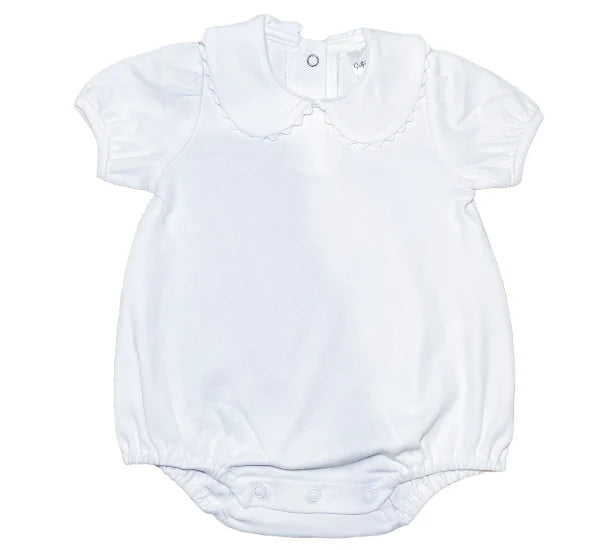 Short Sleeved Scalloped Collared Bubbles- White