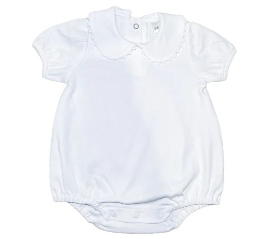 Short Sleeved Scalloped Collared Bubbles- White