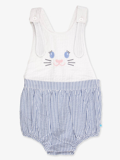 Baby Boys Blue Bunny Ears Seersucker Overall Bubble Romper