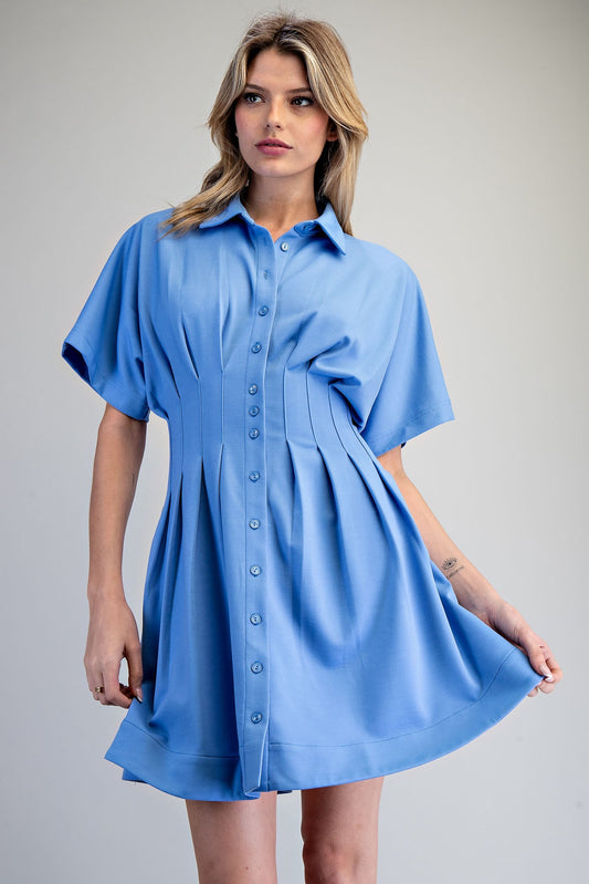 Pleated Button Down Mini Dress