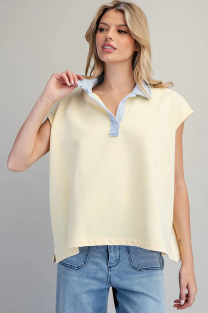 Butter Yellow Contrast Cap Sleeve Top