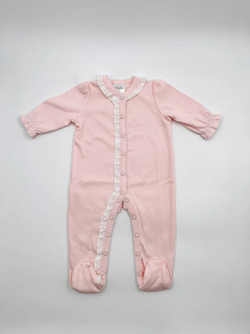 Lace Trim Footie- Pink