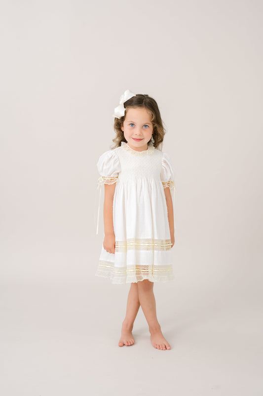 Margaret Heirloom Smocked Dress - White Swiss Dot