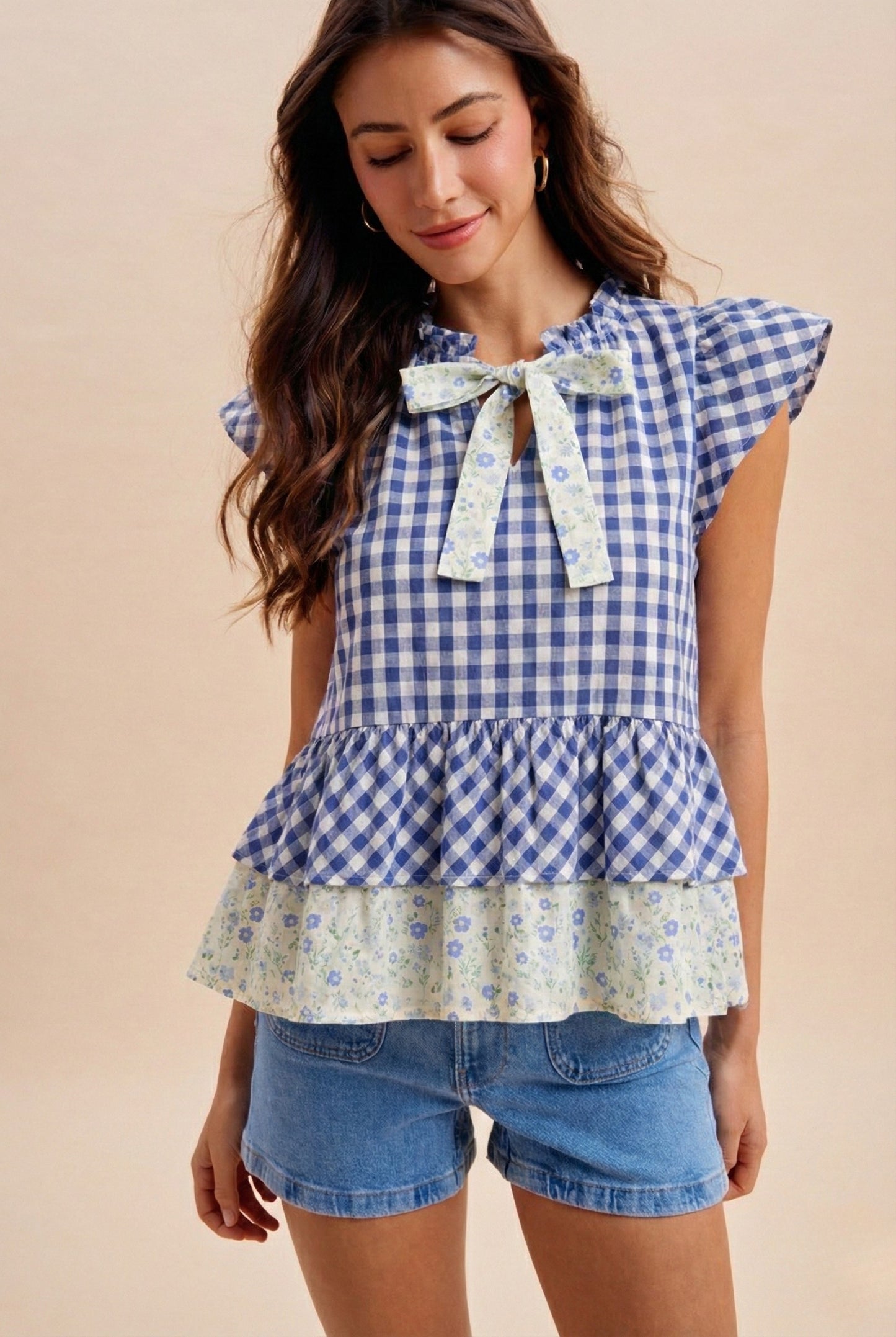 4th Of July Bow Detailed Babydoll Blouse