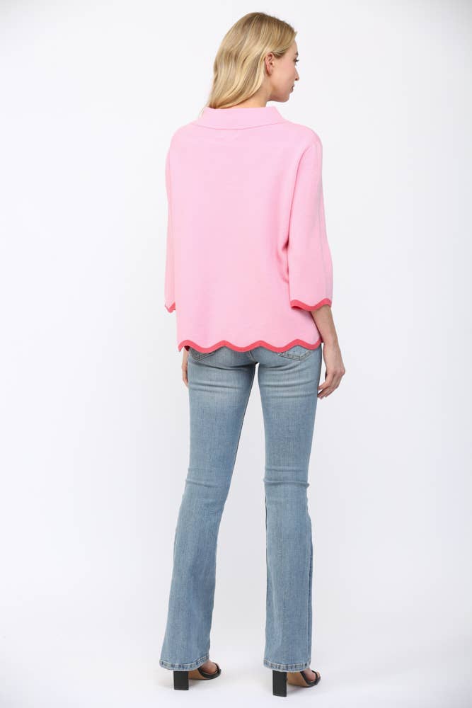 SCALLOP EDGE DETAILED MOCK NECK SWEATER TOP  FW10429