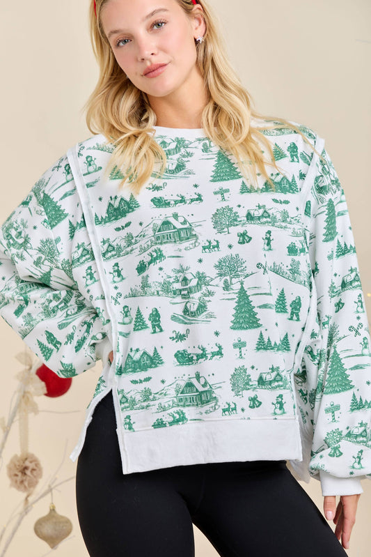 Holiday Toile Print Sweatshirt Ready to Ship Cozy Christmas