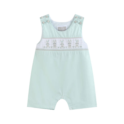 Misty Blue Easter Bunny Smocked Shortalls