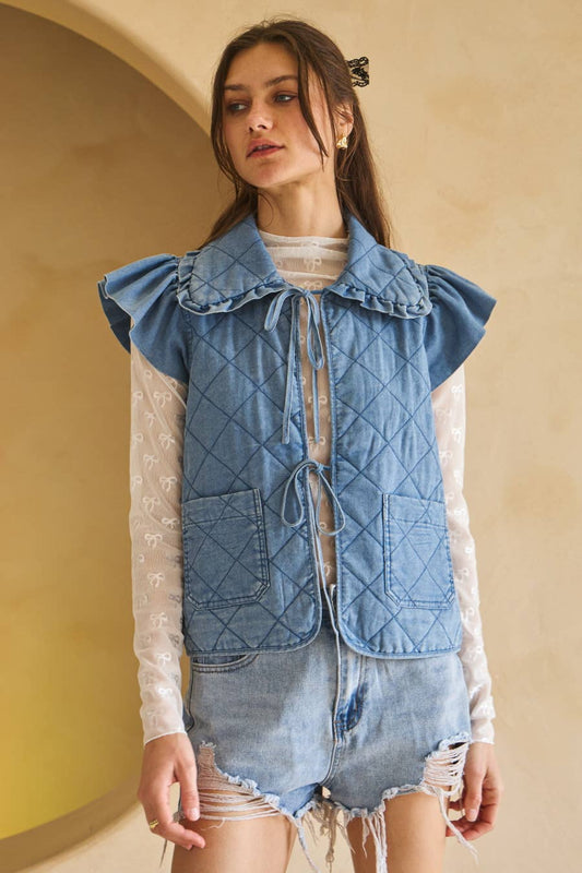 Washed Quilted Denim Vest