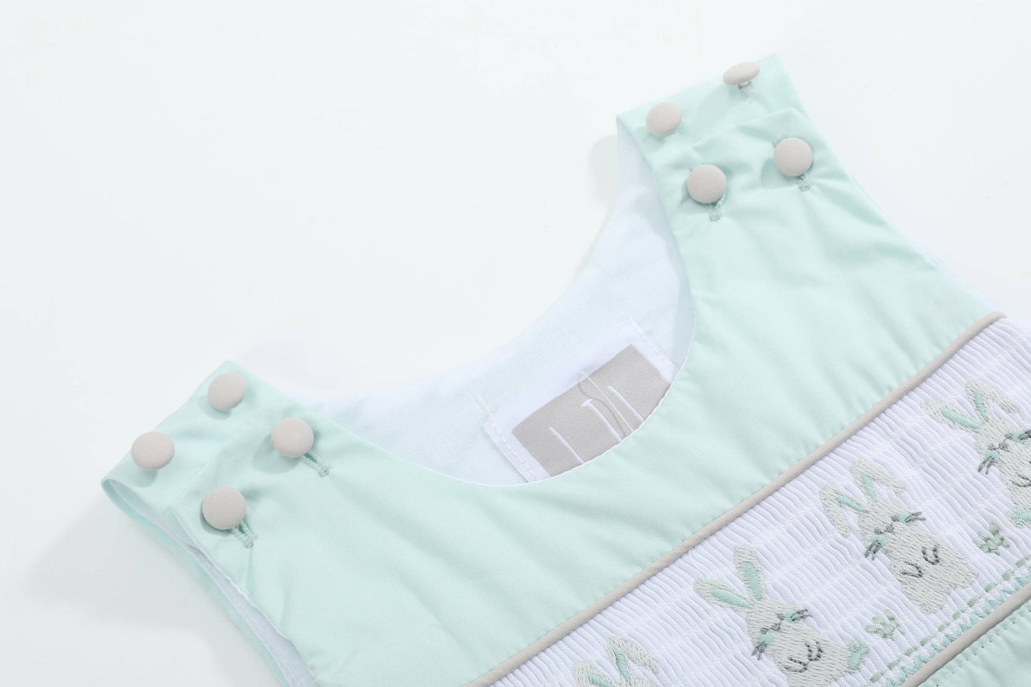 Misty Blue Easter Bunny Smocked Shortalls