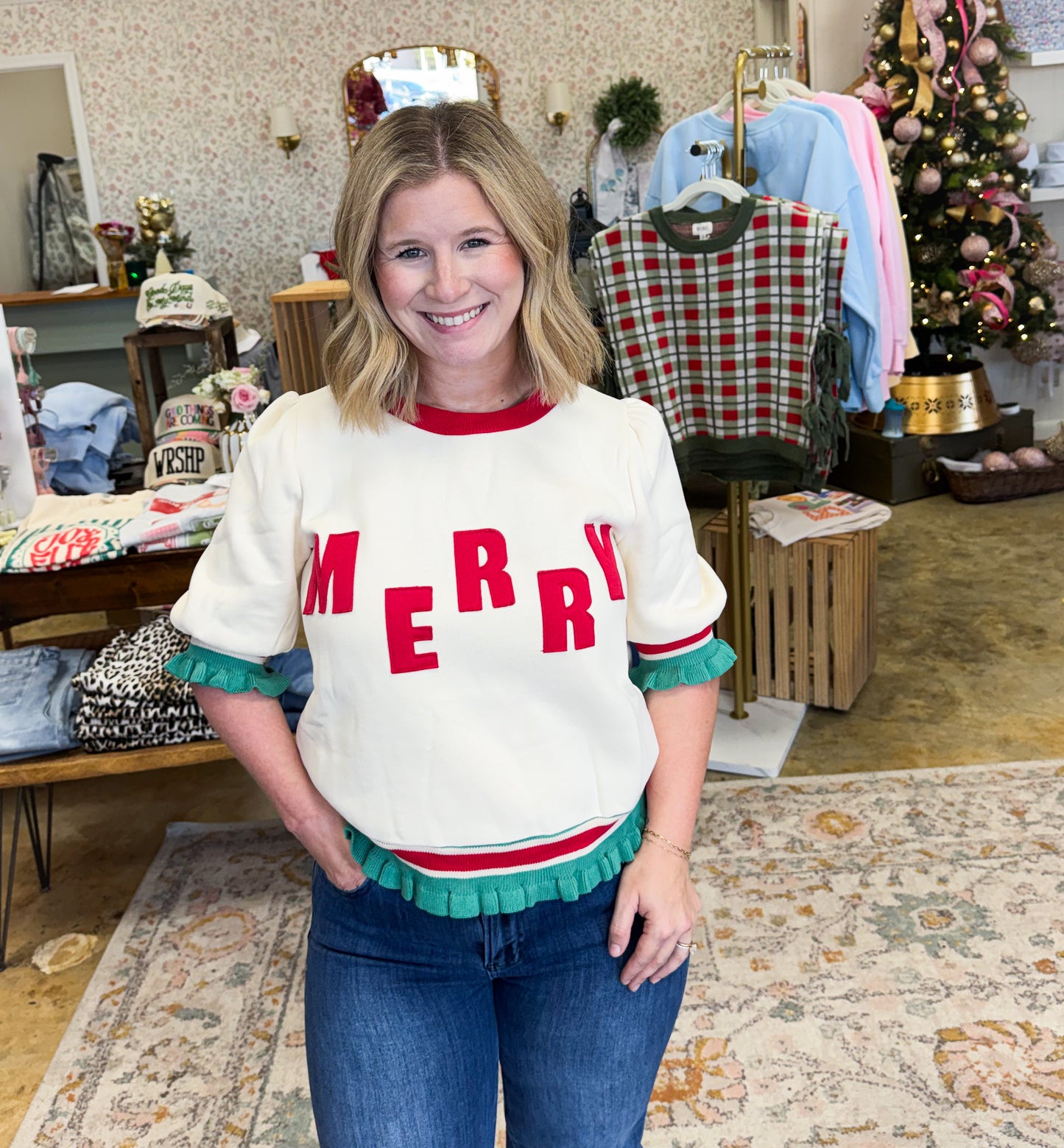 Merry Ruffled Fleece Top