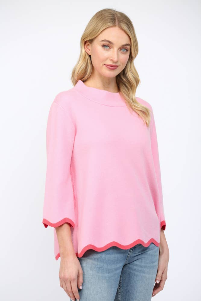 SCALLOP EDGE DETAILED MOCK NECK SWEATER TOP  FW10429