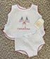 Paty Knit, 2PC Sleeveless Diaper Set White w/Red Trim