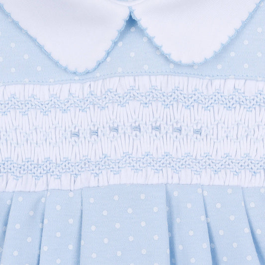 Luca's Classics Smocked Long Sleeve Bubble - Light Blue