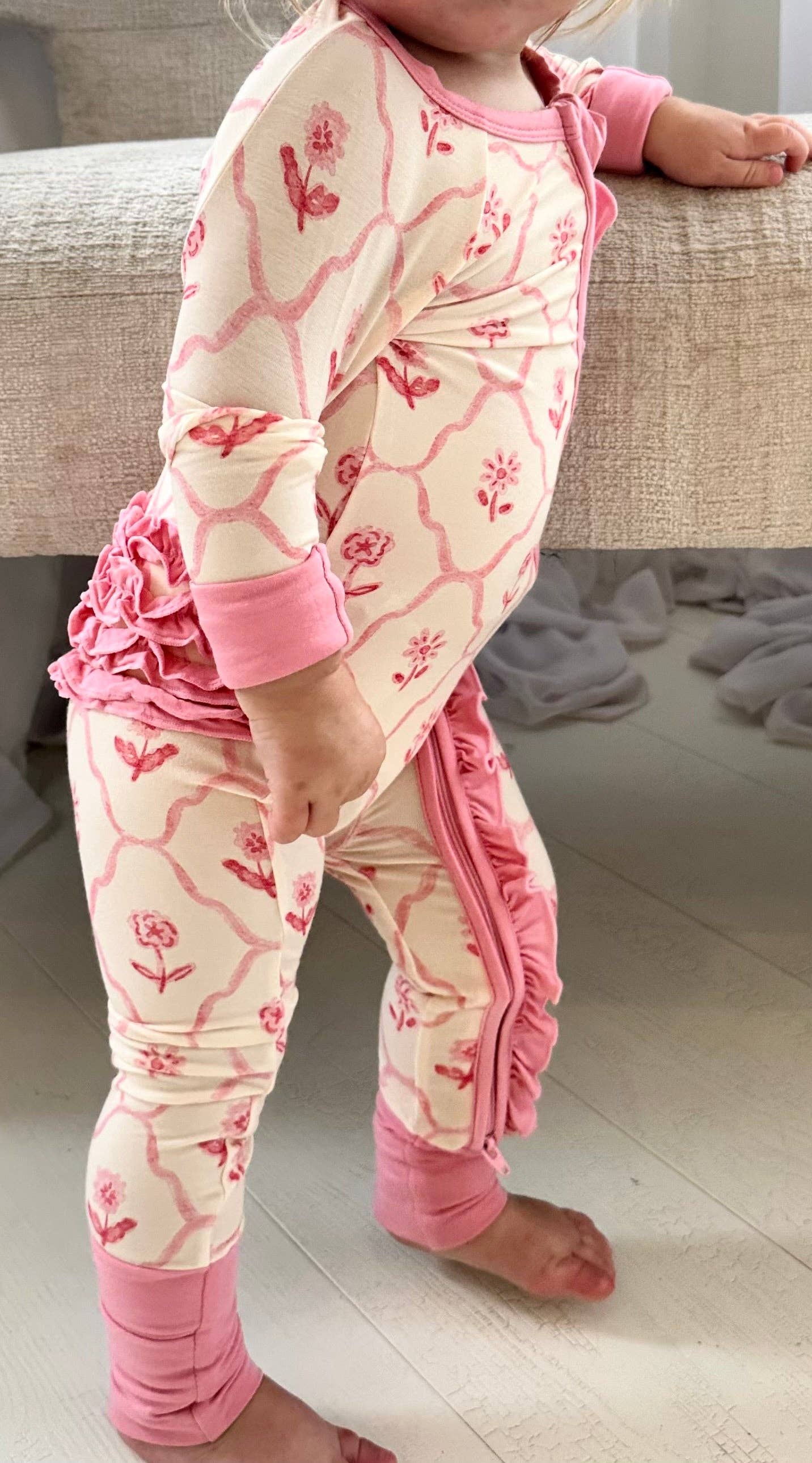 Blush & Bloom - Zipper Footie Pajamas